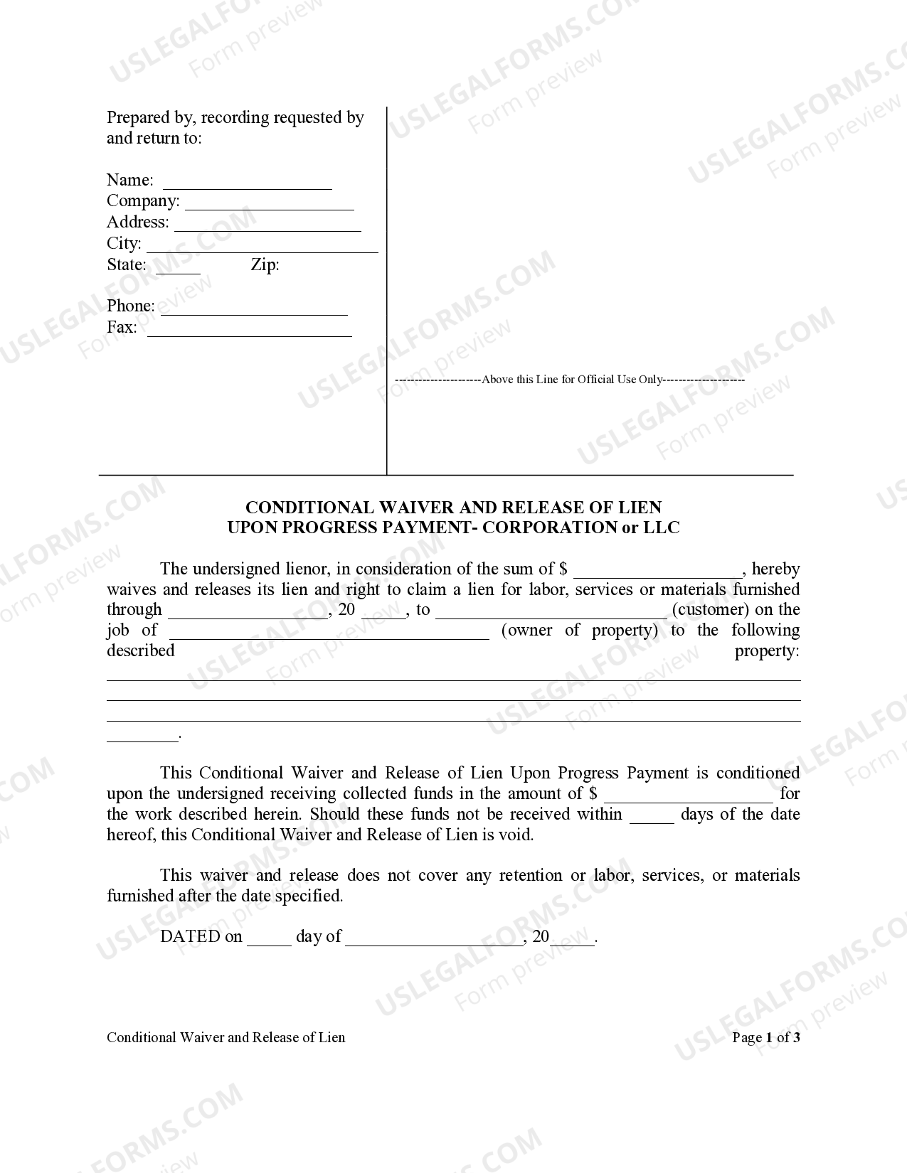 Florida Conditional Partial Release And Waiver Of Lien Form