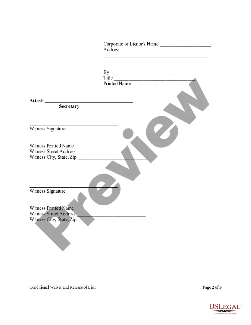 Get Conditional Partial Release And Waiver Of Lien Form - Construction - Mechanic Liens - Corporation or LLC Preview Conditional Partial Release And Waiver Of Lien Form - Construction - Mechanic Liens - Corporation or LLC