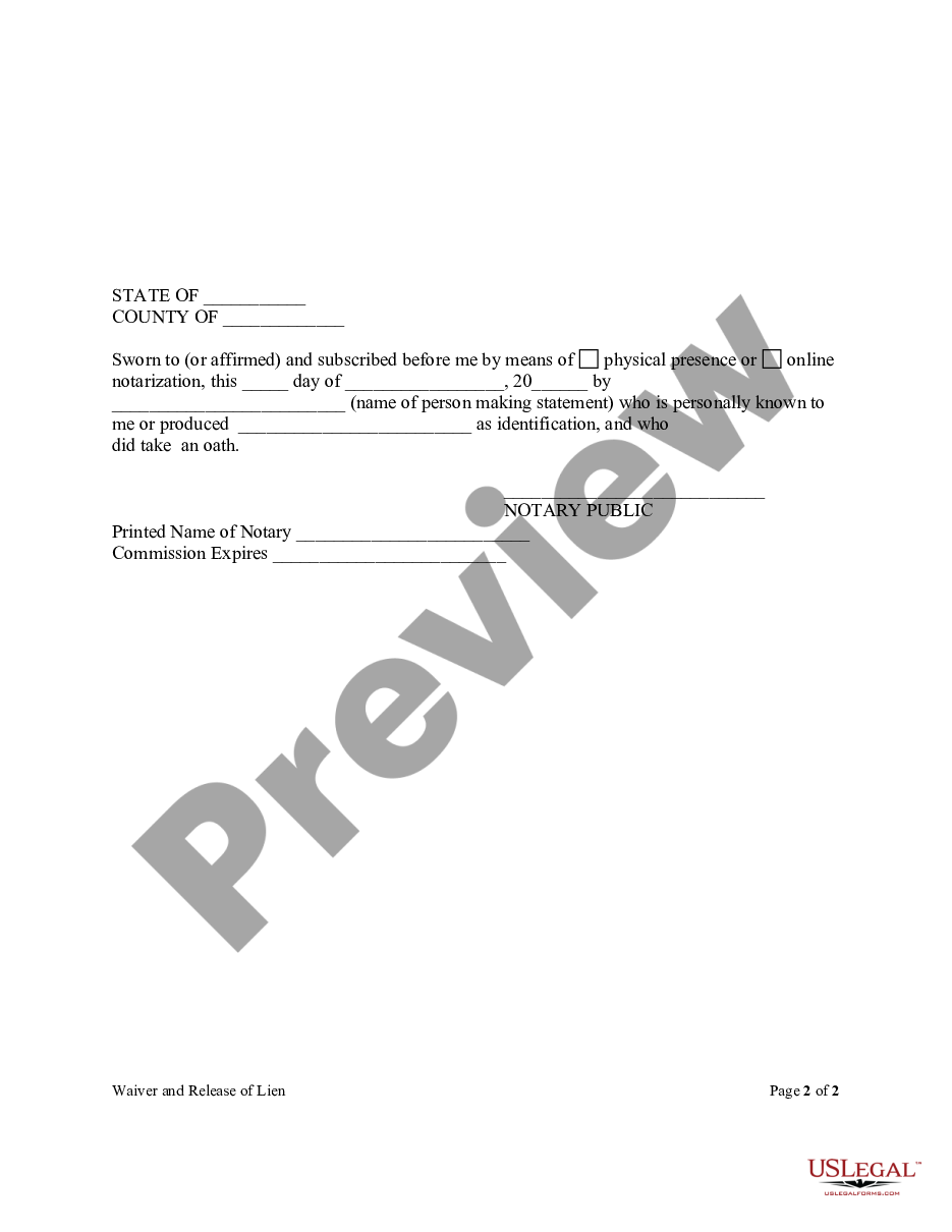 form Waiver And Release Of Lien Upon Final Payment Form - Construction - Mechanic Liens - Individual preview