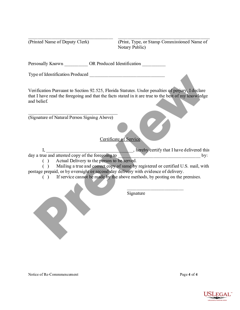 page 3 Notice Of Recommencement Form - Construction - Mechanic Liens - Individual preview