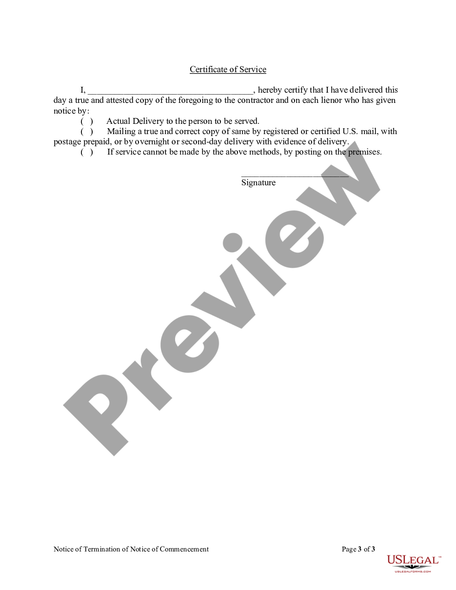 page 2 Notice of Termination of Notice of Commencement Form - Construction - Mechanic Liens - Individual preview