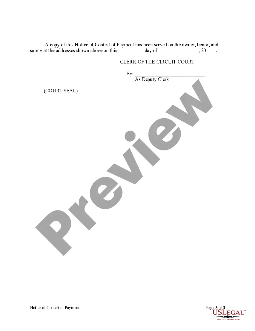 Preview Notice of Contest of Payment Form - Construction - Mechanic Liens - Corporation or LLC
