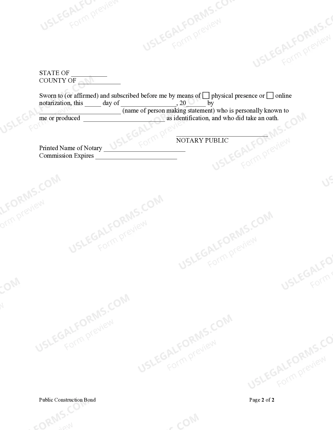 Preview Florida Public Construction Bond Form - Construction - Mechanic Liens