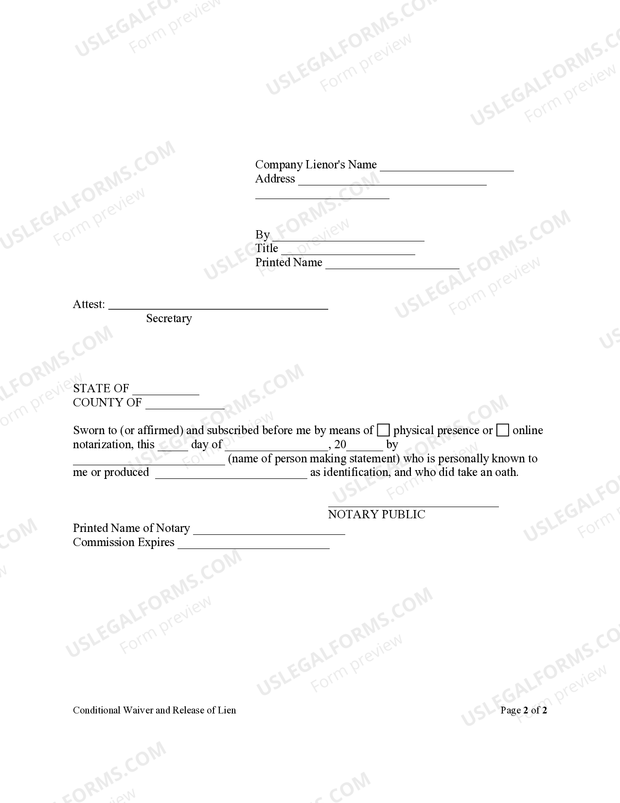 Florida Conditional Waiver and Release of Lien Upon Final Payment ...
