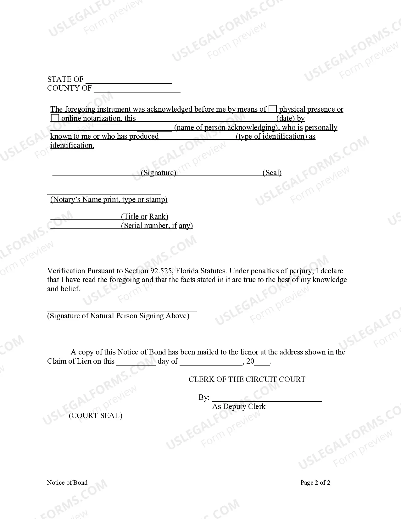 Preview Notice of Bond - Construction - Mechanic Liens - Individual