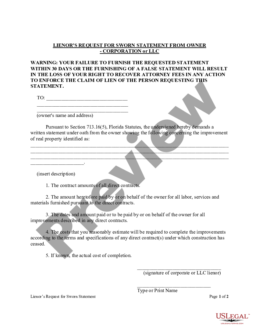 Sworn Statement Template For Construction Us Legal Forms 9991