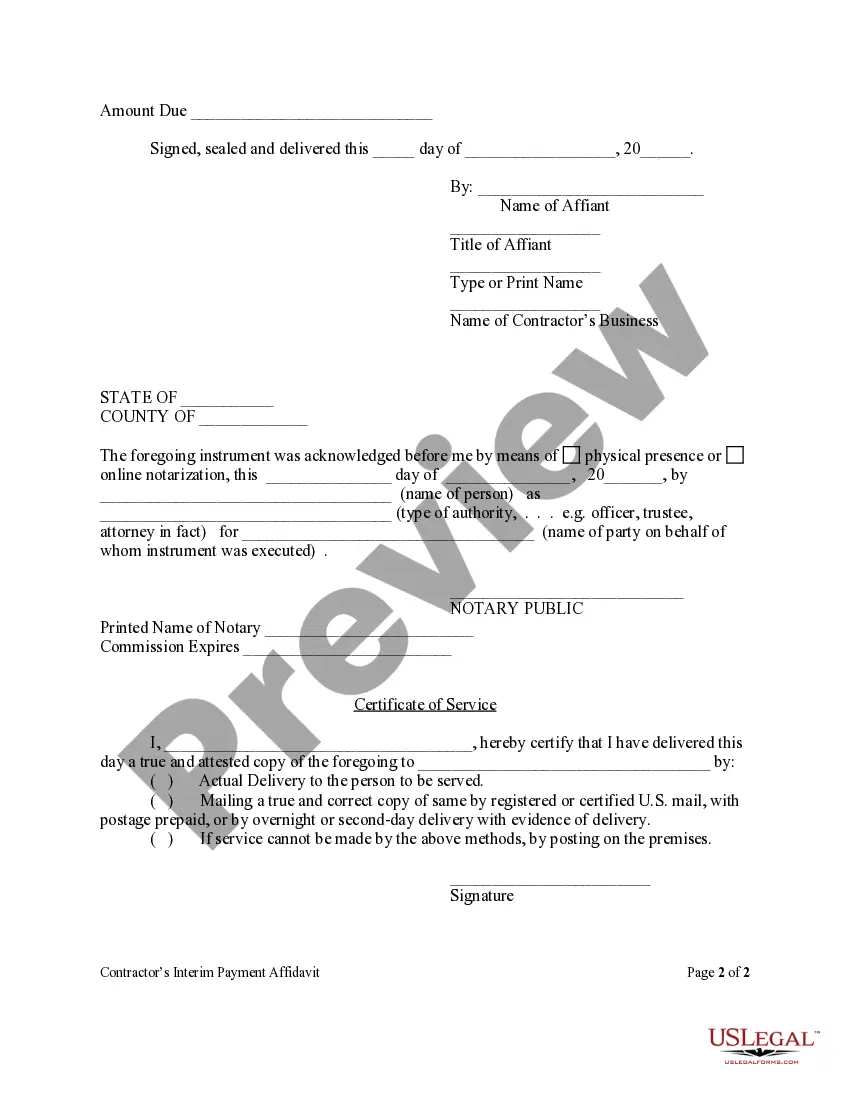 Preview Contractor's Interim Payment Affidavit - Individual