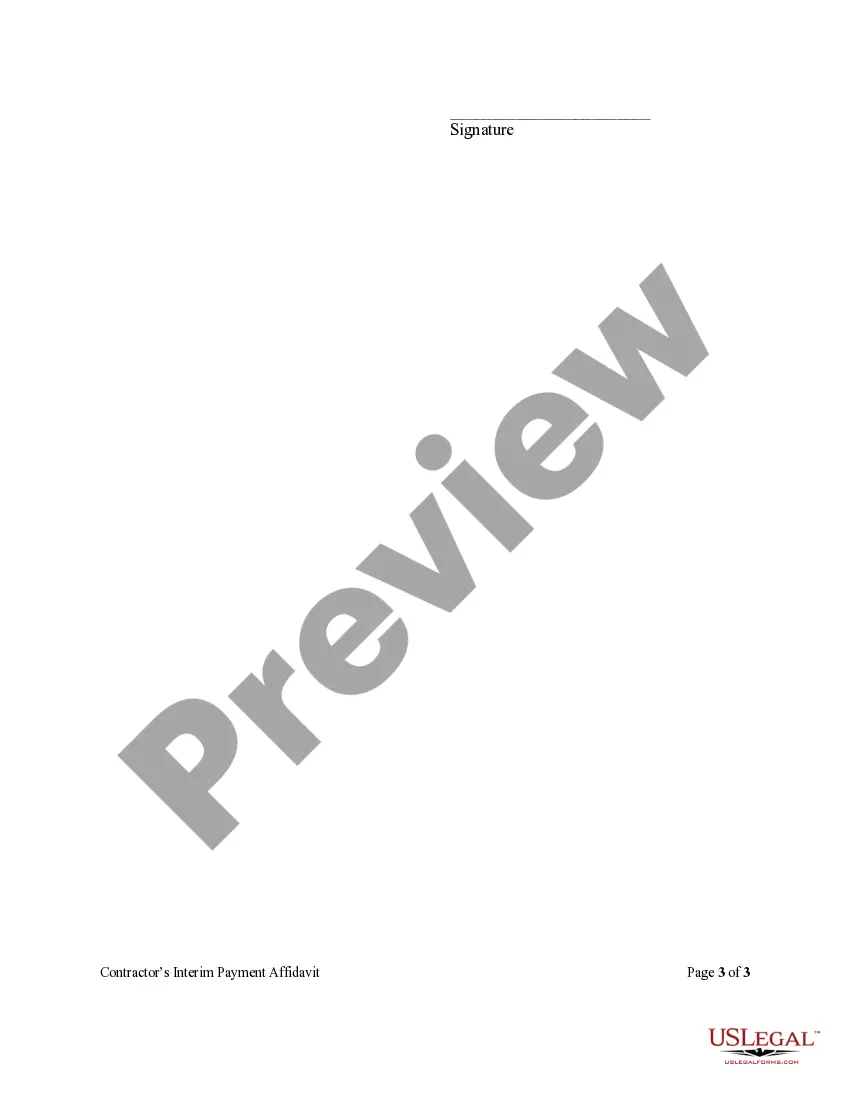 Preview Contractor's Interim Payment Affidavit - Corporation or LLC