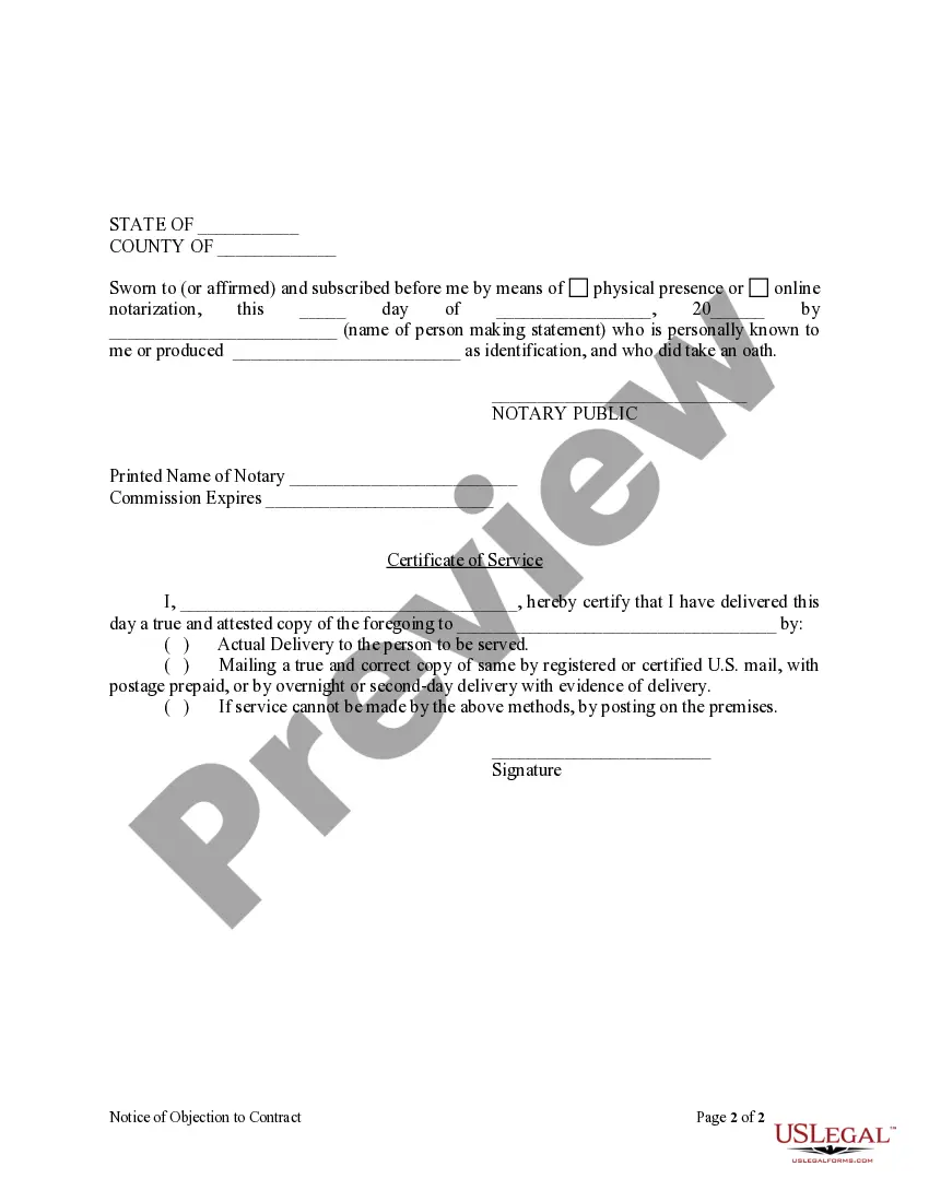Get Notice of Objection to Contract Preview Notice of Objection to Contract