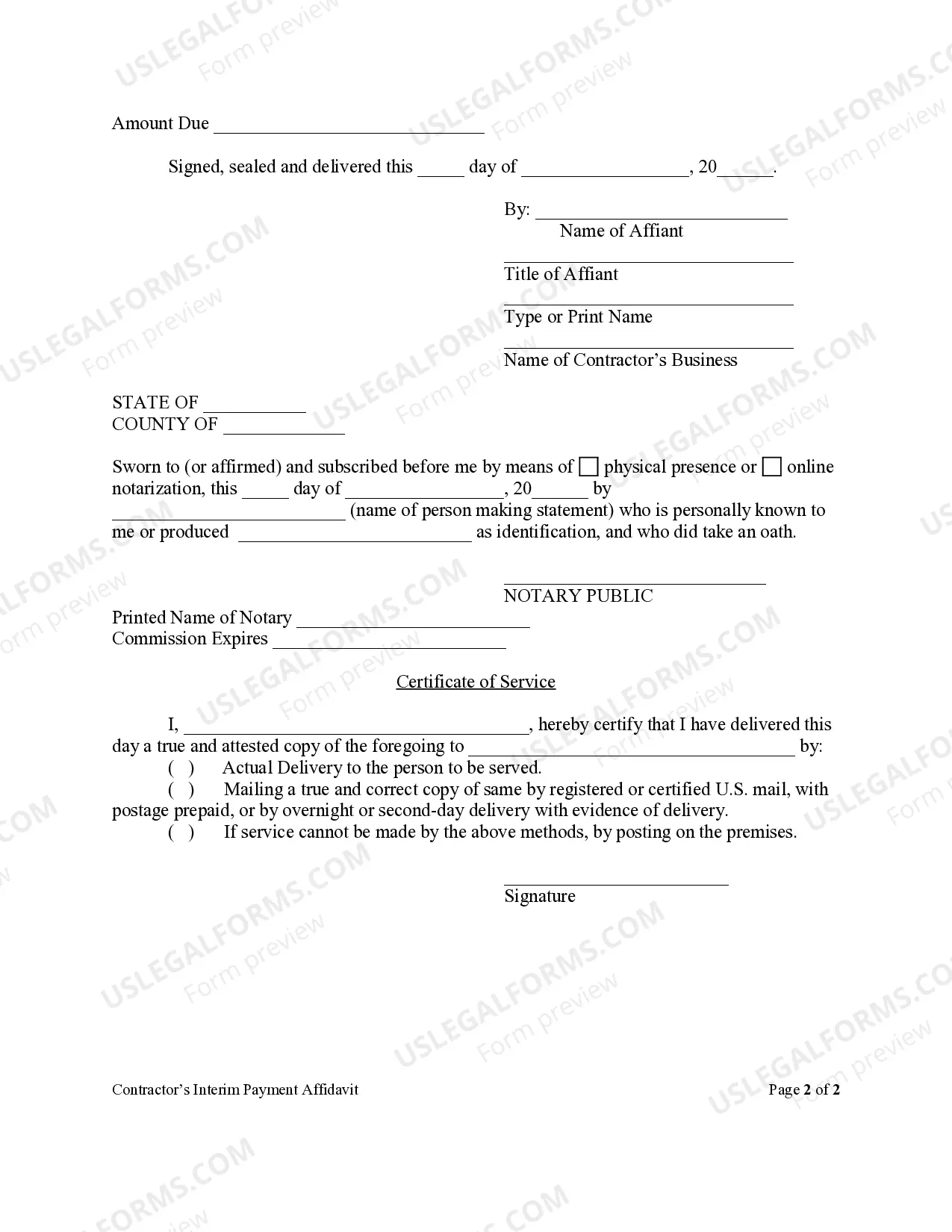 Preview Contractor's Interim Payment Affidavit - Individual