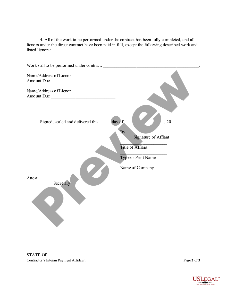 page 1 Contractor's Interim Payment Affidavit - Corporation or LLC preview