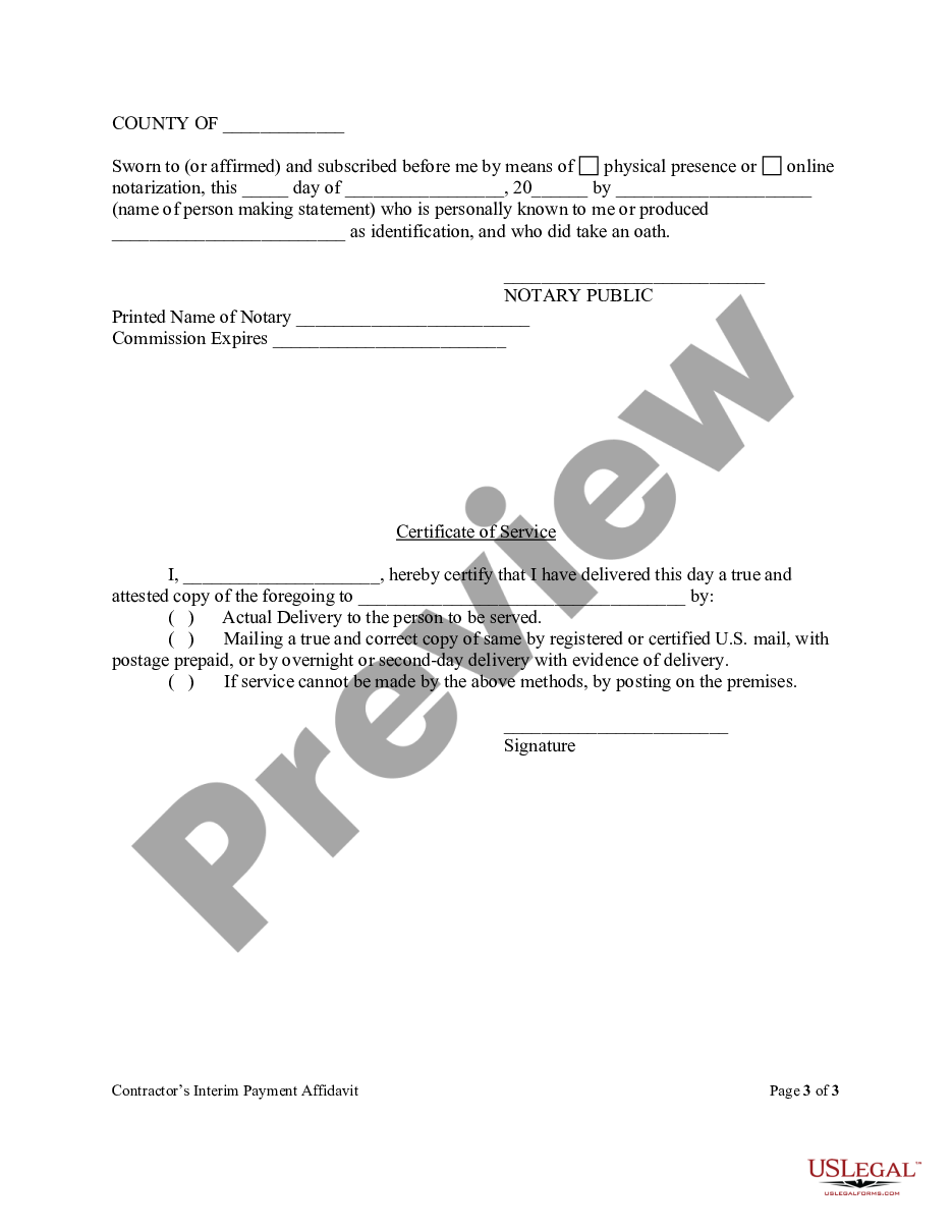 page 2 Contractor's Interim Payment Affidavit - Corporation or LLC preview