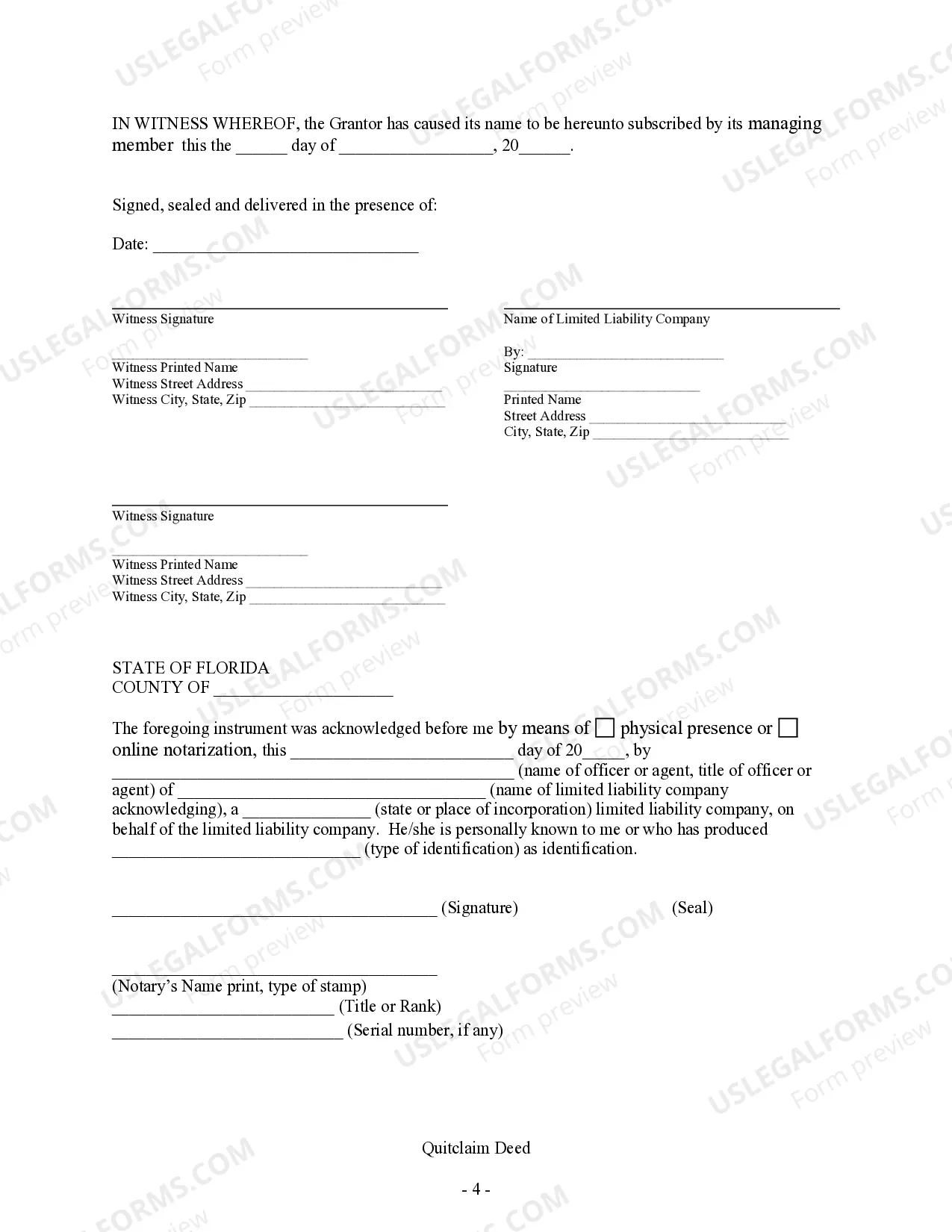 Preview Quitclaim Deed - Limited Liability Company to Husband and Wife