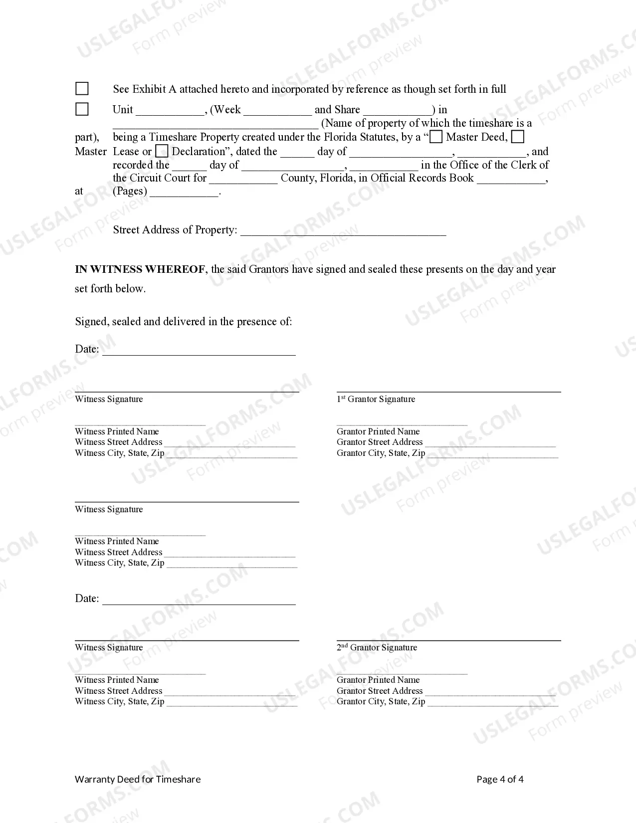 Preview Warranty Deed - Timeshare - Three Individuals to Husband and Wife / Two Individuals