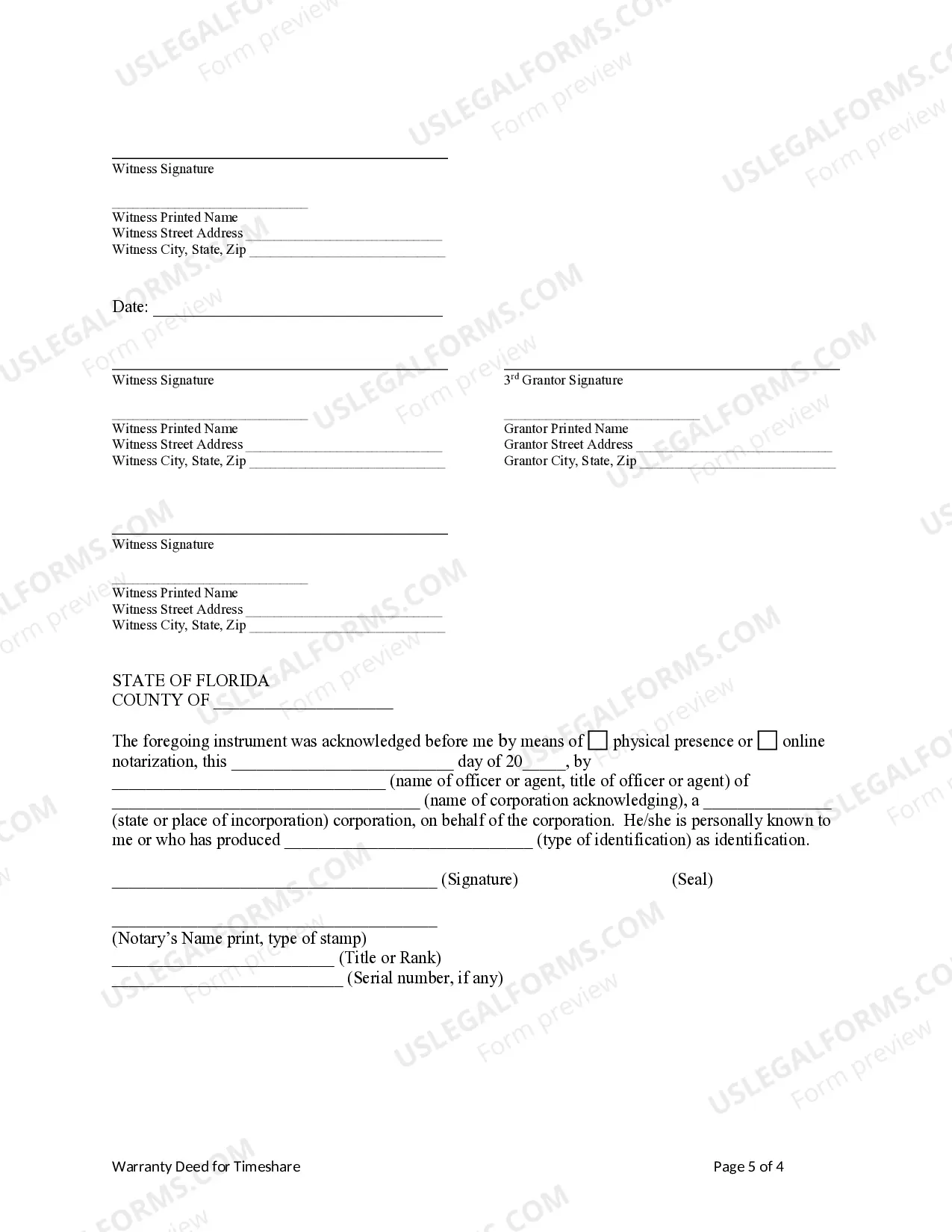 Preview Warranty Deed - Timeshare - Three Individuals to Husband and Wife / Two Individuals
