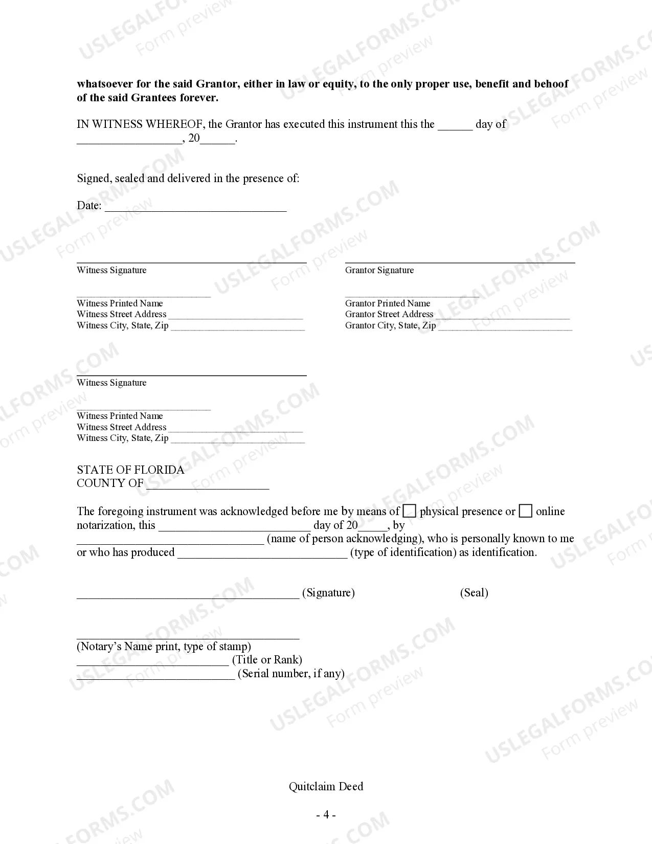 Preview Quitclaim Deed - One Individual to Three Individuals