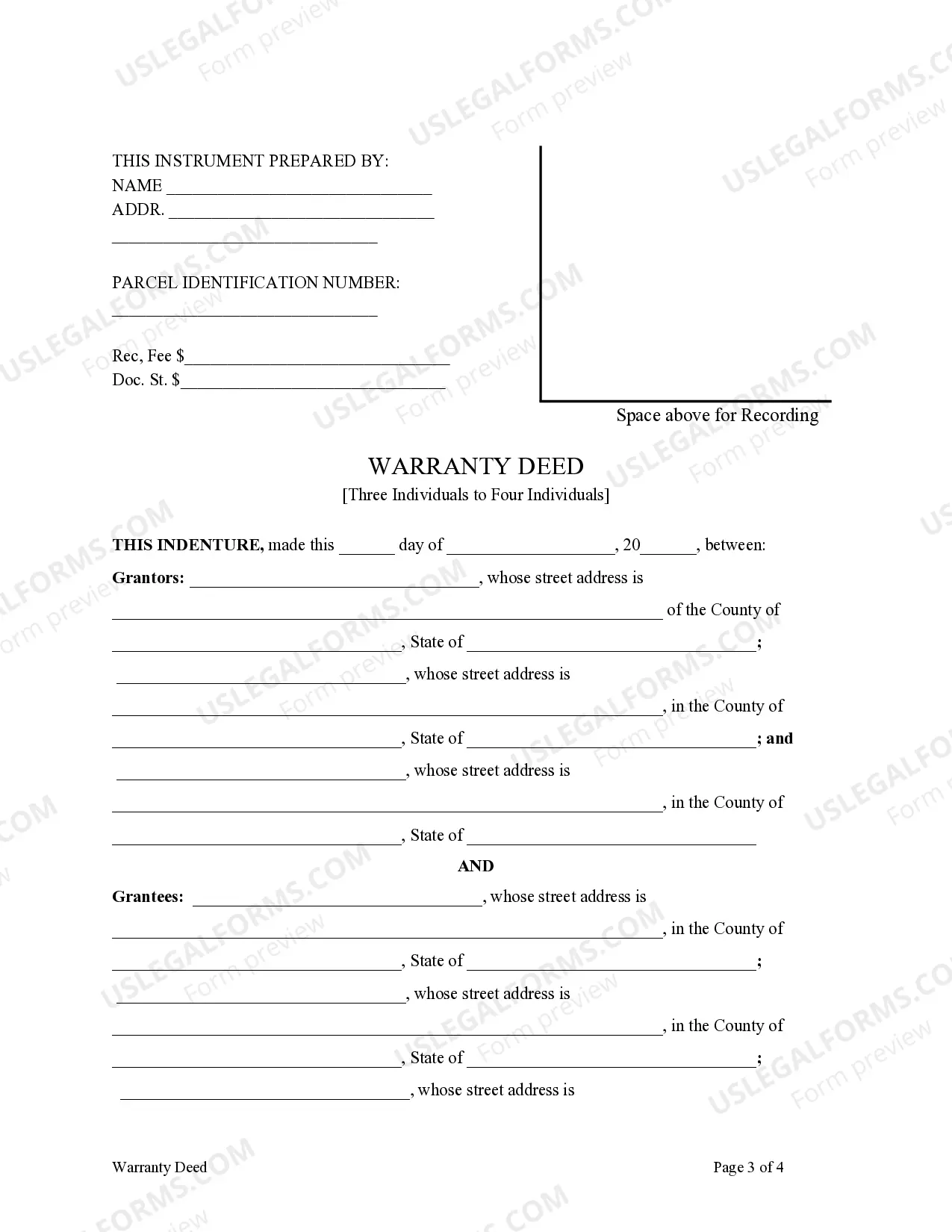 Preview Warranty Deed from Three Individuals to Four Individuals