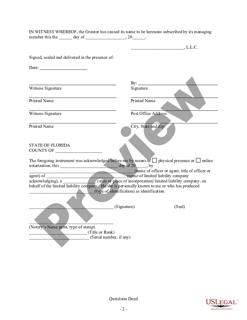 Florida Quitclaim Deed Quitclaim Deed Form Us Legal Forms 0909