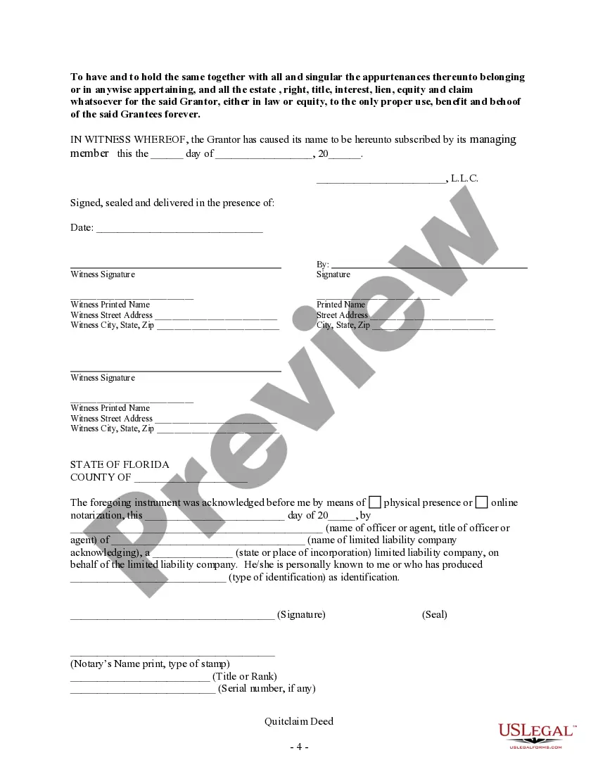 Preview Quitclaim Deed - Limited Liability Company to Three Individuals