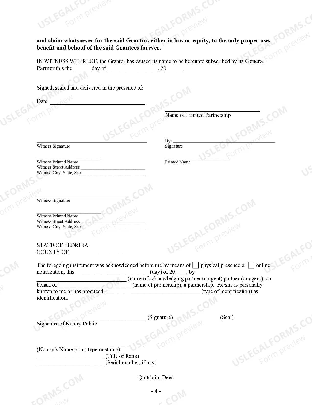 Preview Quitclaim Deed from a Limited Partnership to a Husband and Wife