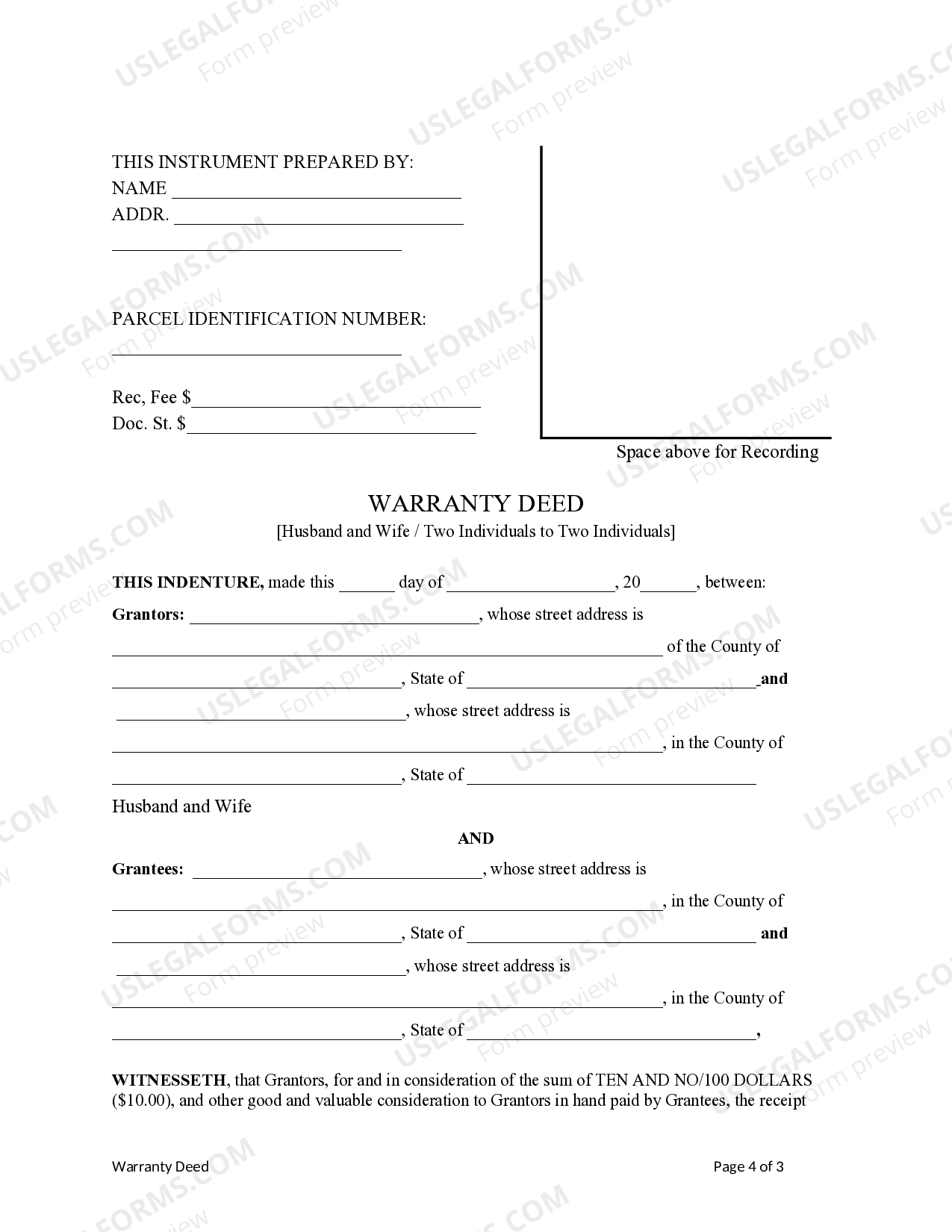 Florida Warranty Deed Husband and Wife or Two Individuals to Two