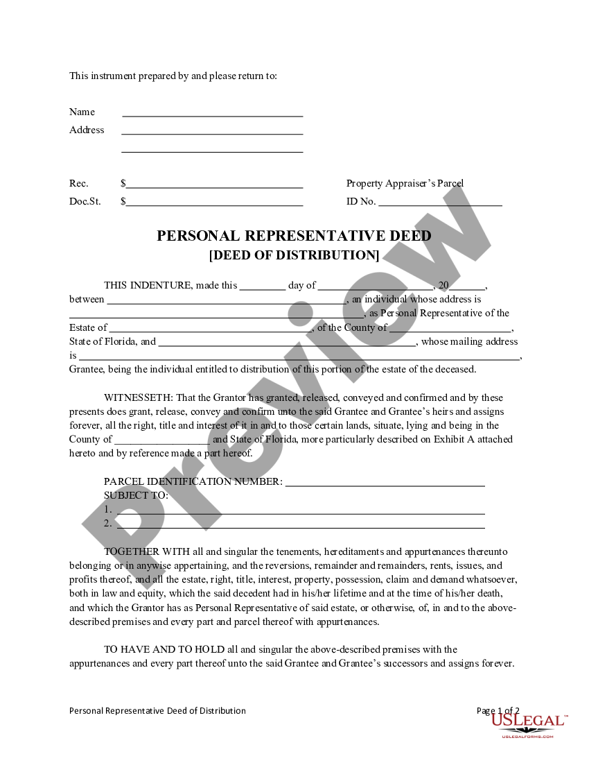 Florida Personal Representative S Deed Of Distribution Personal   3 