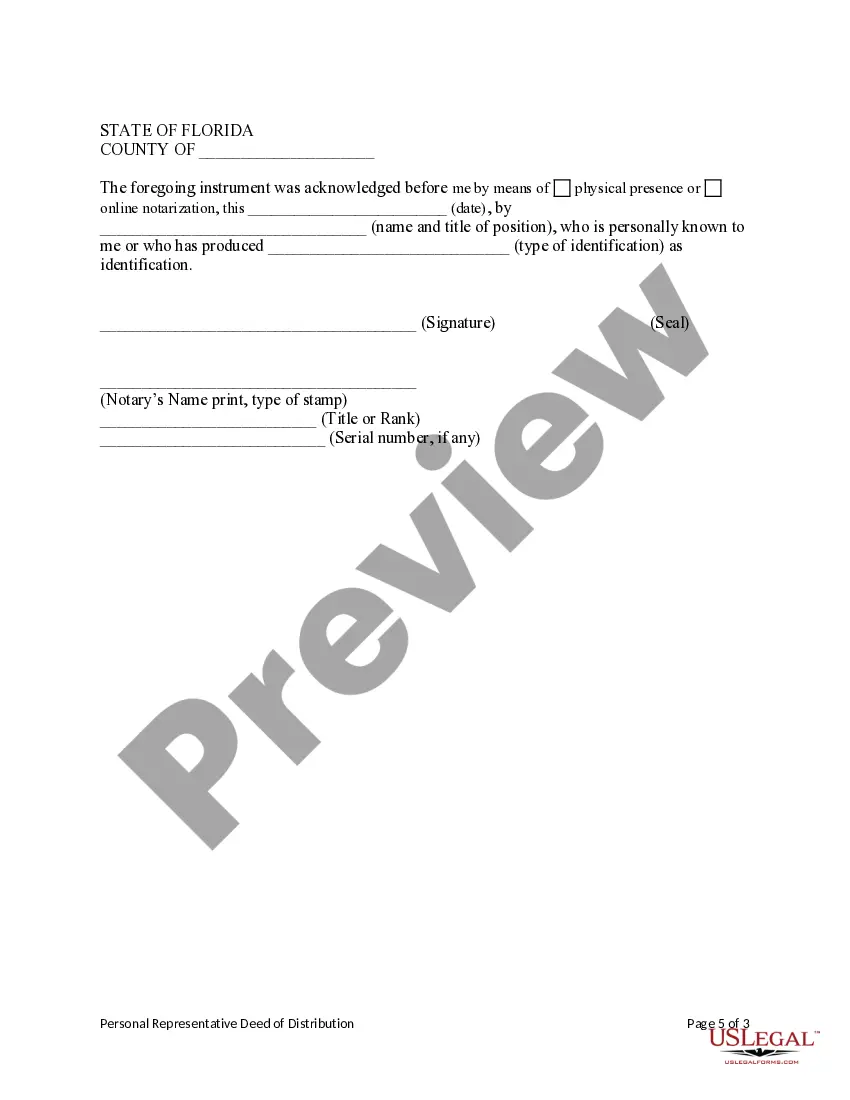 Preview Personal Representative's Deed of Distribution