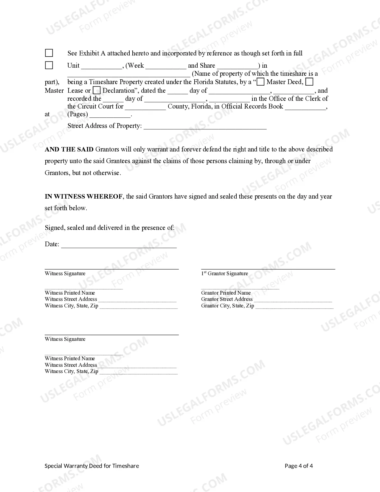 Preview Special Warranty Deed for a Timeshare - Husband and Wife / Two Individuals to Three Individuals