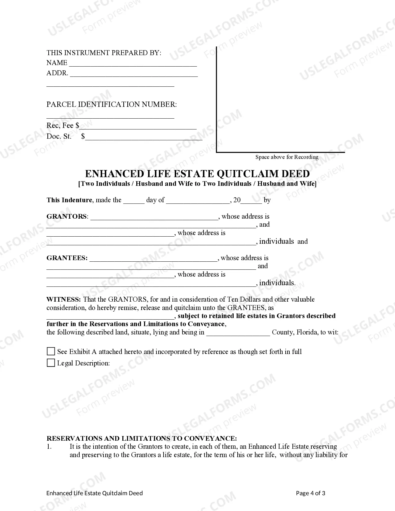Preview Enhanced Life Estate or Lady Bird Deed - Quitclaim - Two Individuals or Husband and Wife to Two Individuals or Husband and Wife