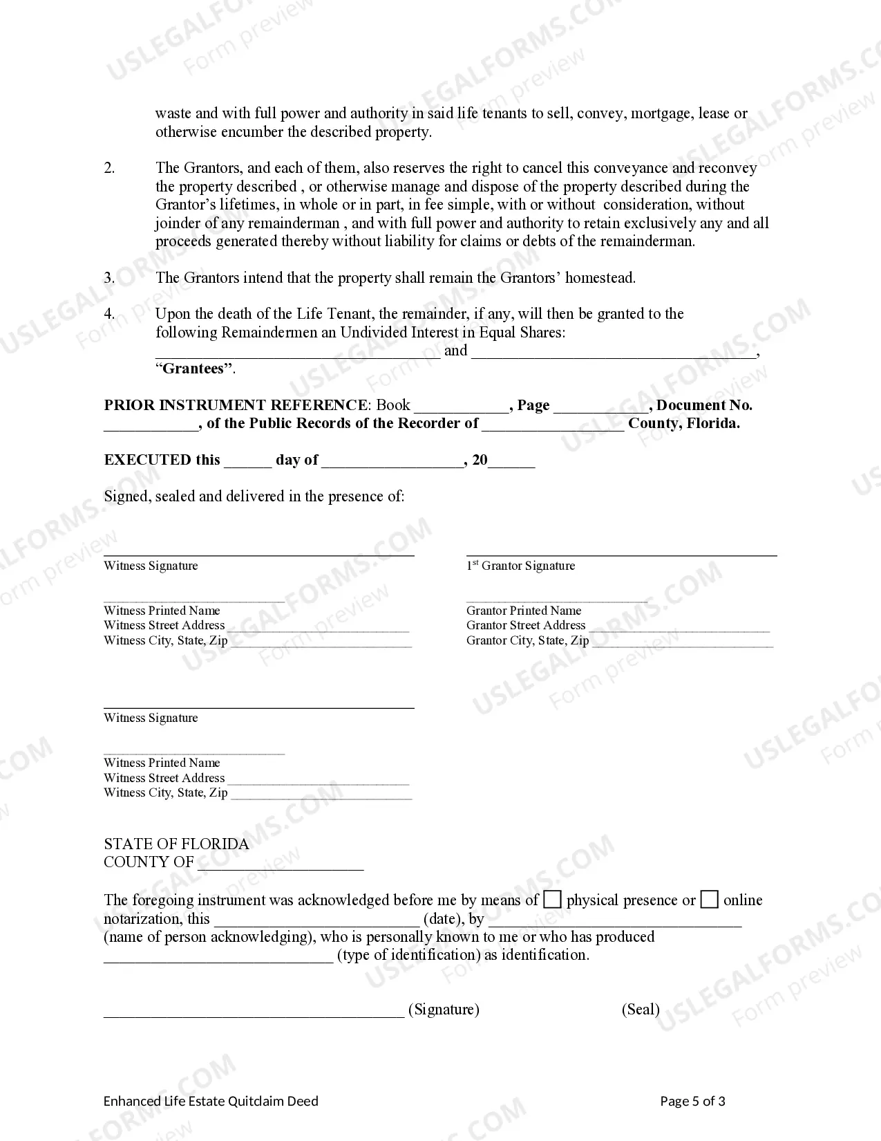 Preview Enhanced Life Estate or Lady Bird Deed - Quitclaim - Two Individuals or Husband and Wife to Two Individuals or Husband and Wife