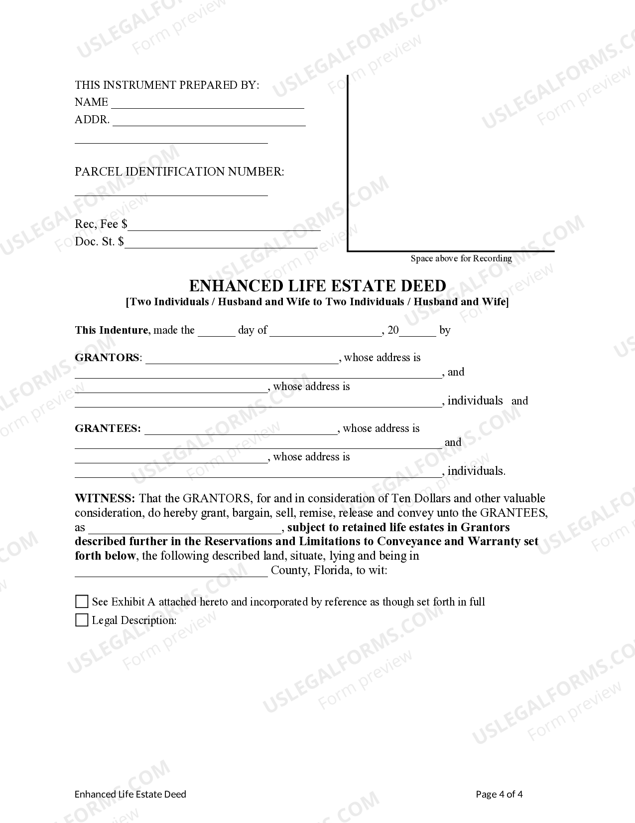 Fort Lauderdale Florida Enhanced Life Estate or Lady Bird Deed Two