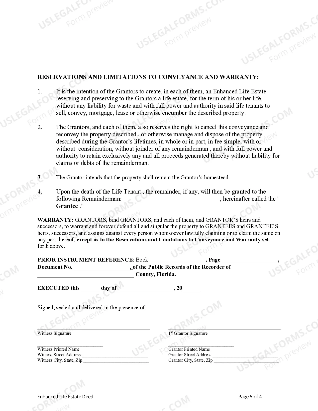 Preview Enhanced Life Estate or Lady Bird Deed - Two Individuals / Husband and Wife to Two Individuals / Husband and Wife