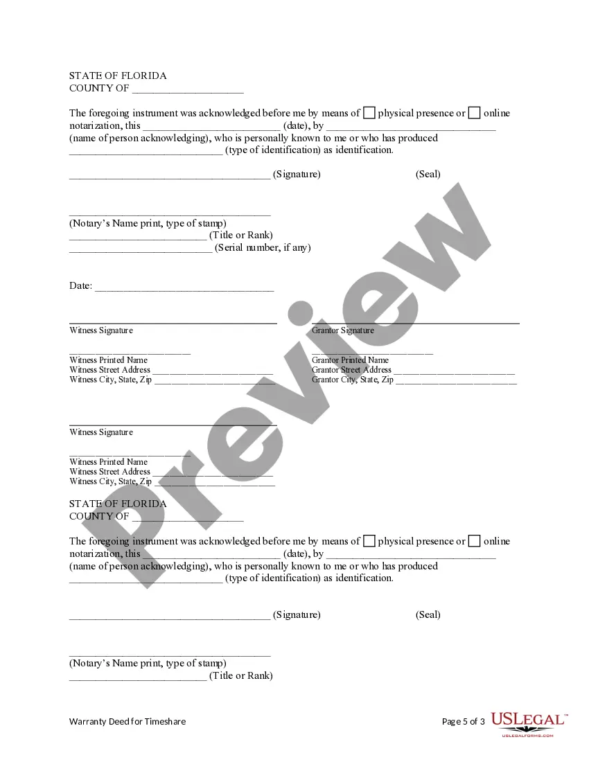 Preview Warranty Deed for a Timeshare - Husband and Wife / Two Individuals to Two Individuals
