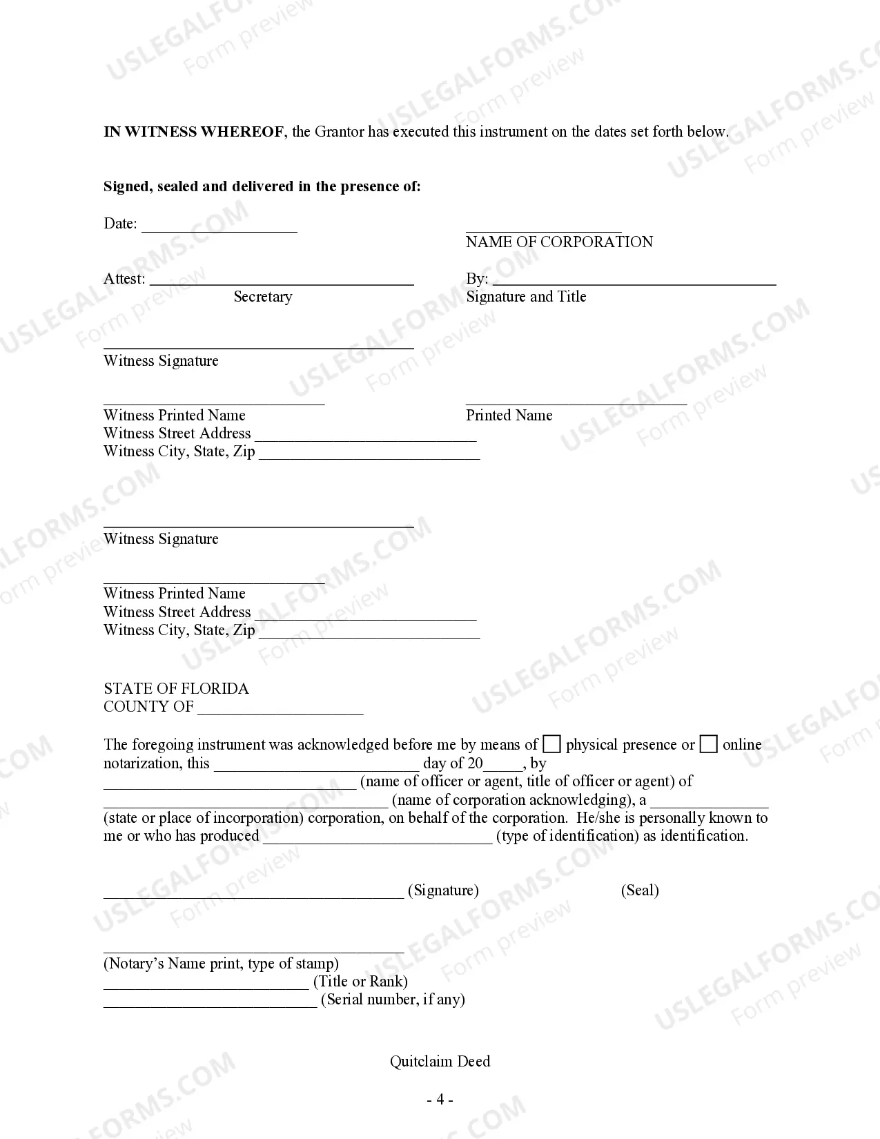 Preview Quitclaim Deed - Corporation to Three Individuals