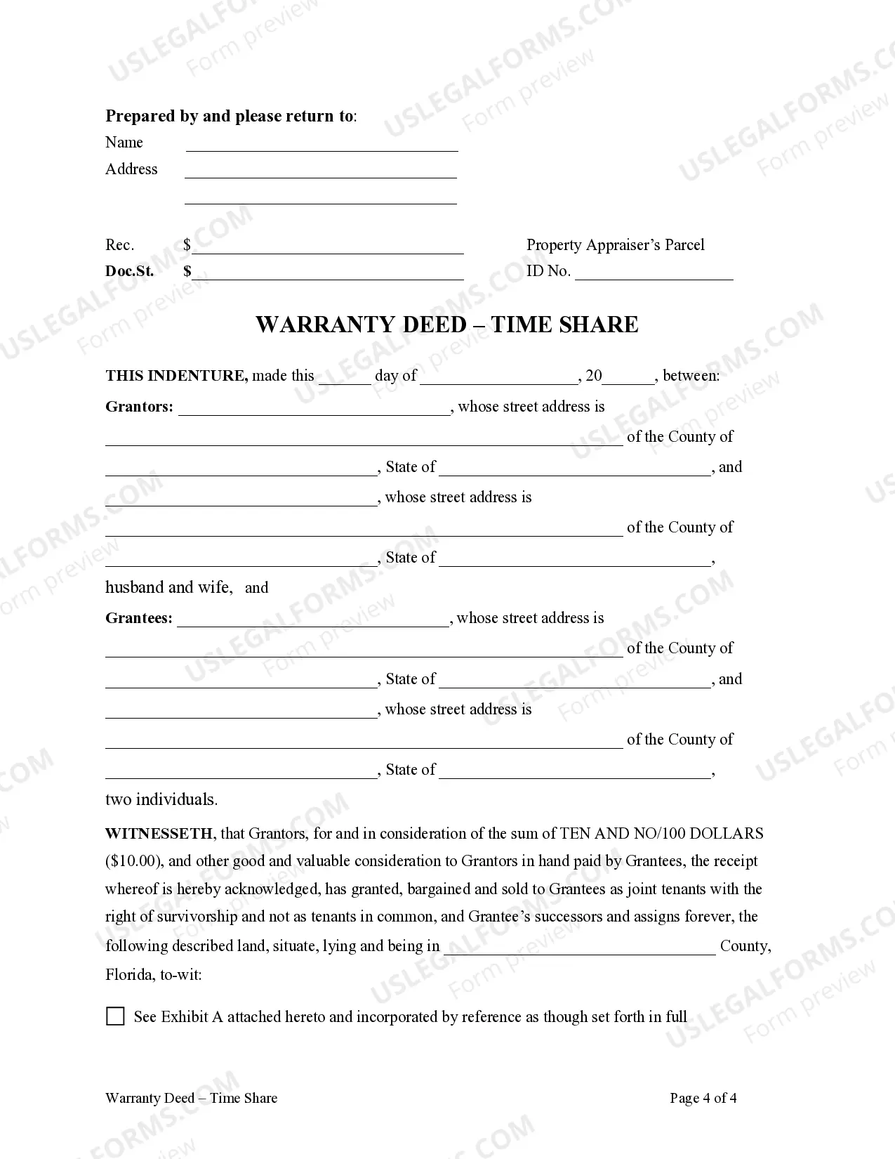 Preview Warranty Deed - Time Share - Husband and Wife / Two Individuals to Husband and Wife / Two Individuals