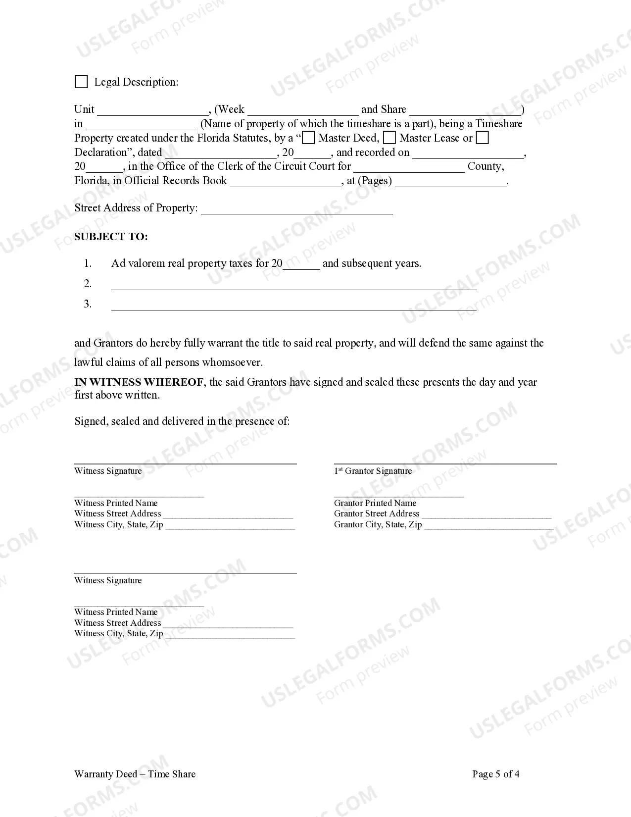 Preview Warranty Deed - Time Share - Husband and Wife / Two Individuals to Husband and Wife / Two Individuals