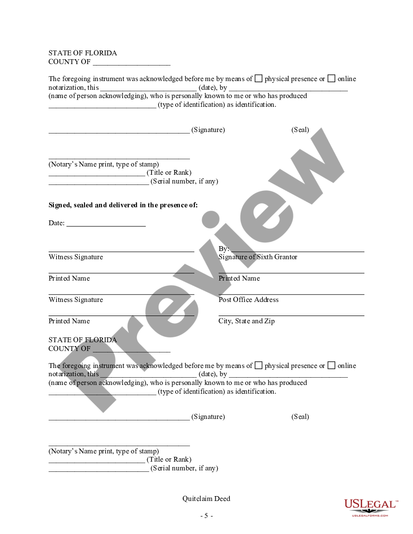 Broward Florida Quitclaim Deed Quitclaim Deed Form US Legal Forms