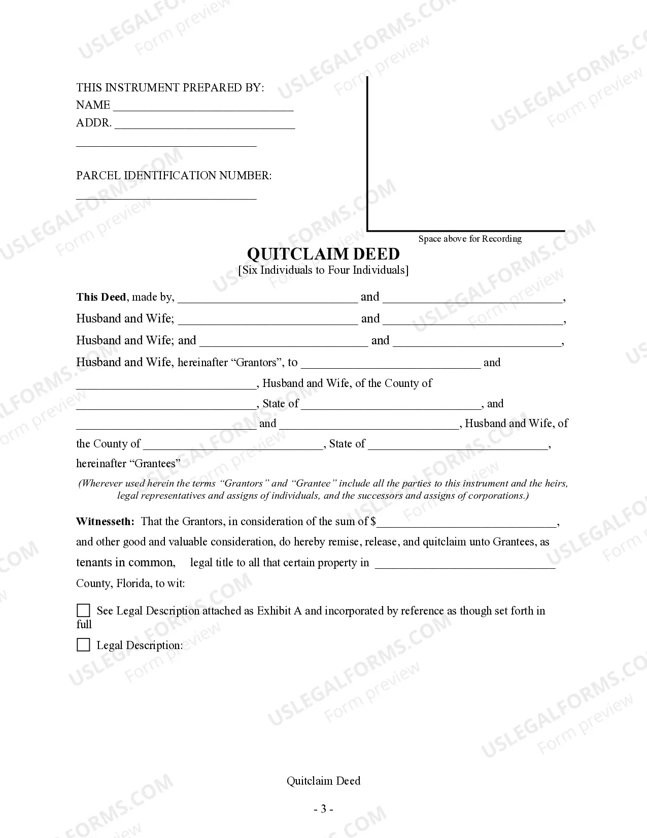 Preview Quitclaim Deed - Three Married Couples (6 Individuals) to Two Married Couples (4 Individuals)