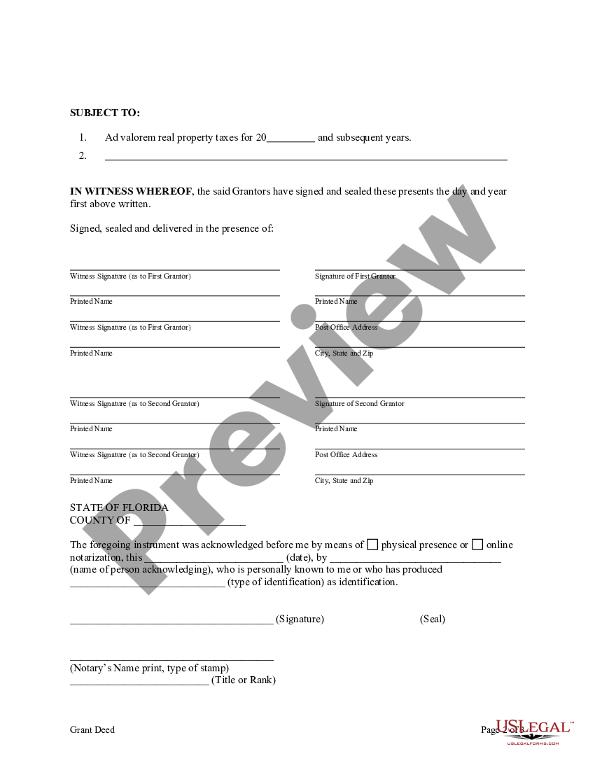 Florida Grant Deed Husband And Wife Or Two Individuals Grant Deed To Us Legal Forms 0669