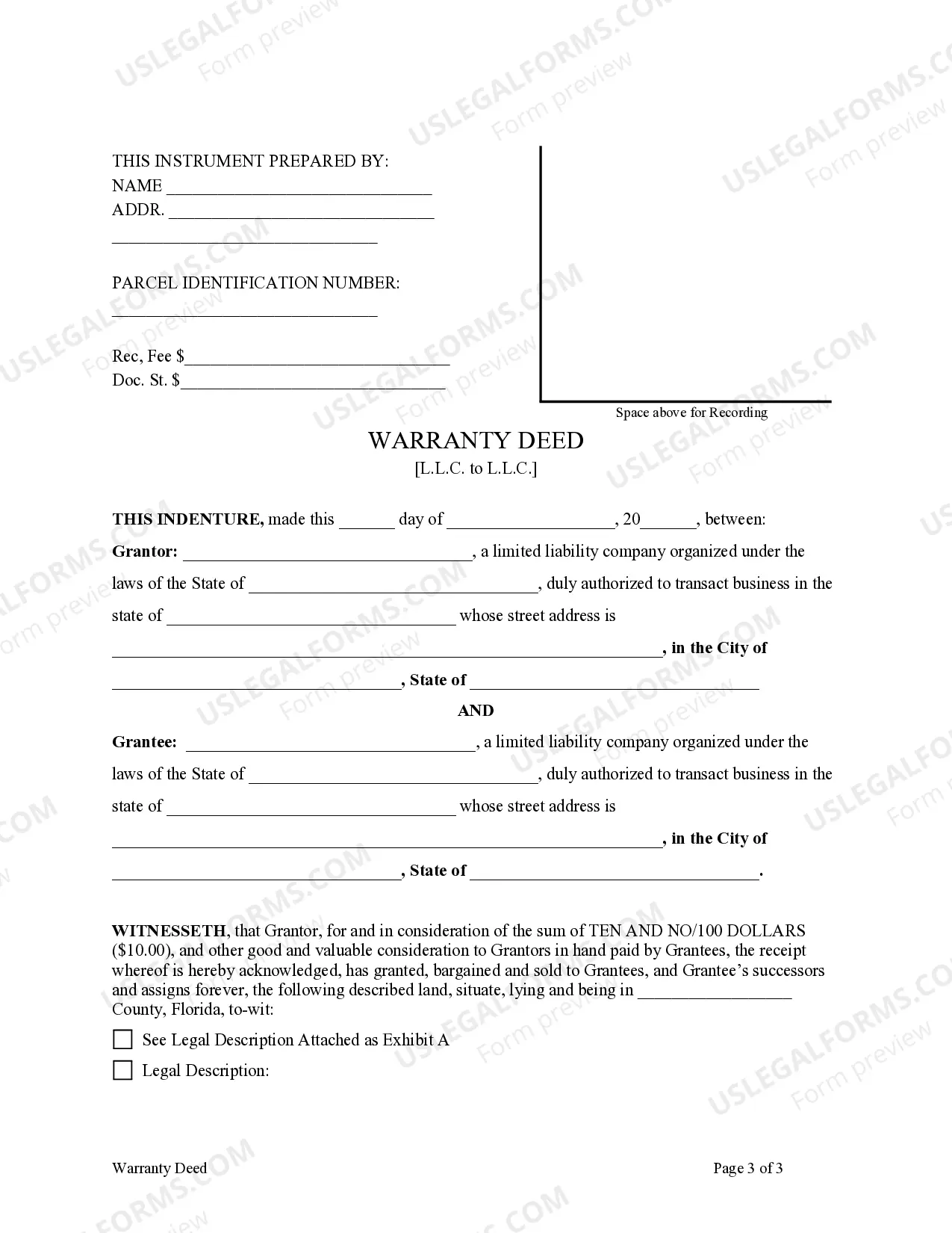 Preview Warranty Deed from a Limited Liability Company to a Limited Liability Company.