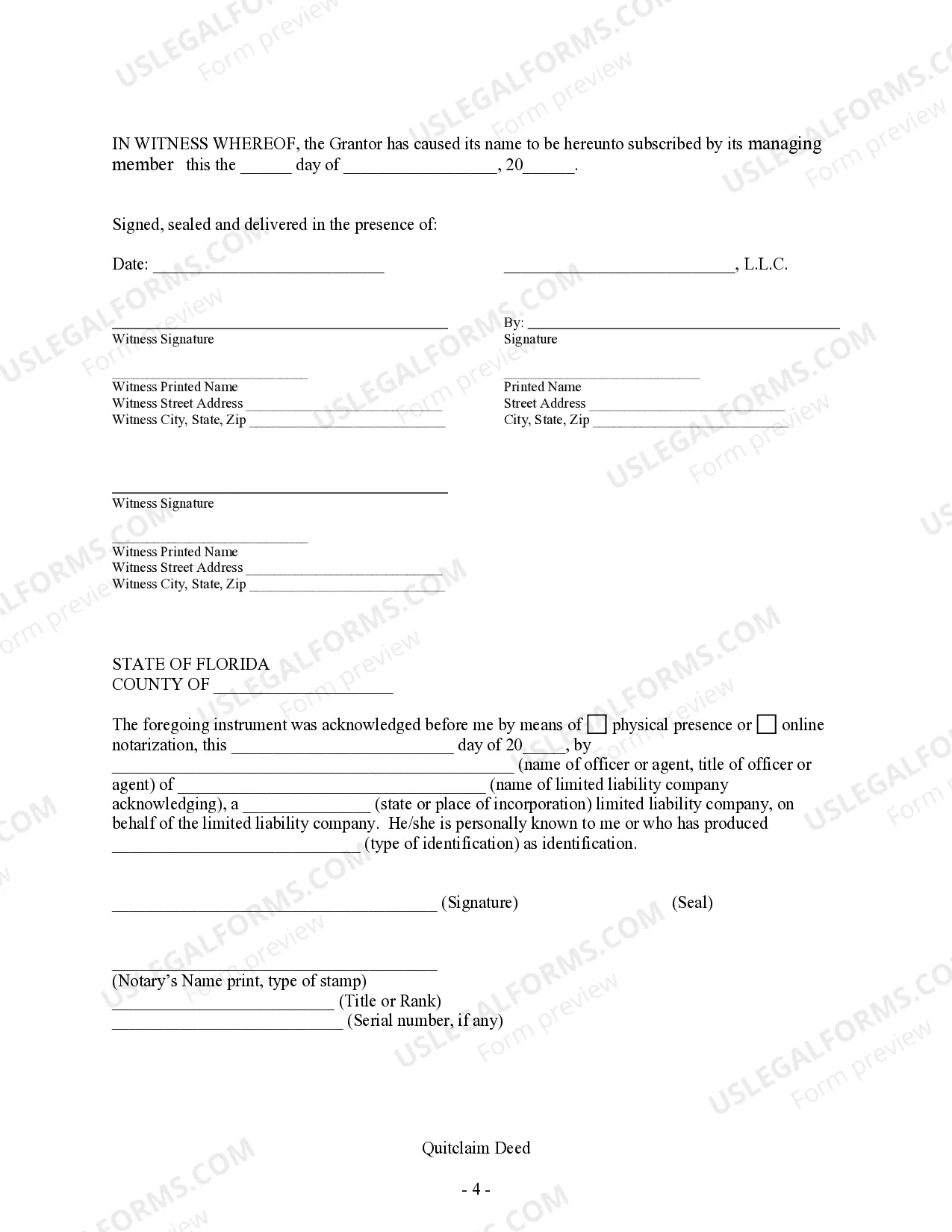 Preview Quitclaim Deed - Limited Liability Company to Trust