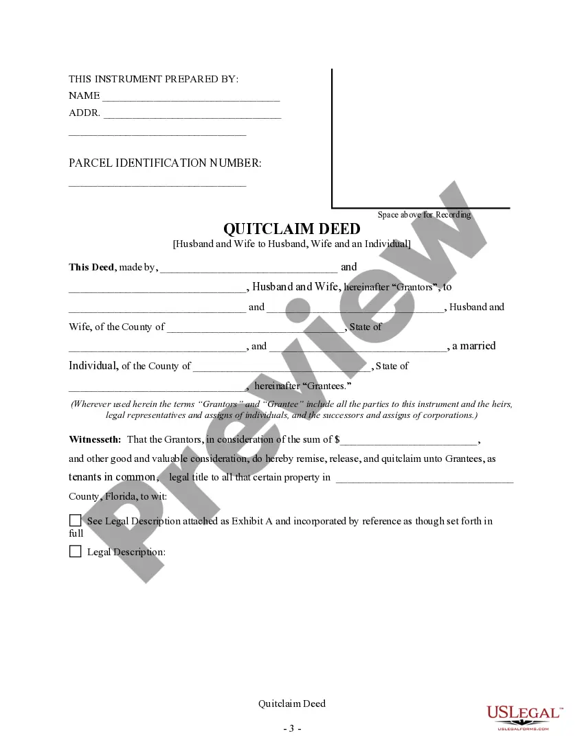 Preview Quitclaim Deed - Husband and Wife to Husband, Wife and an Individual