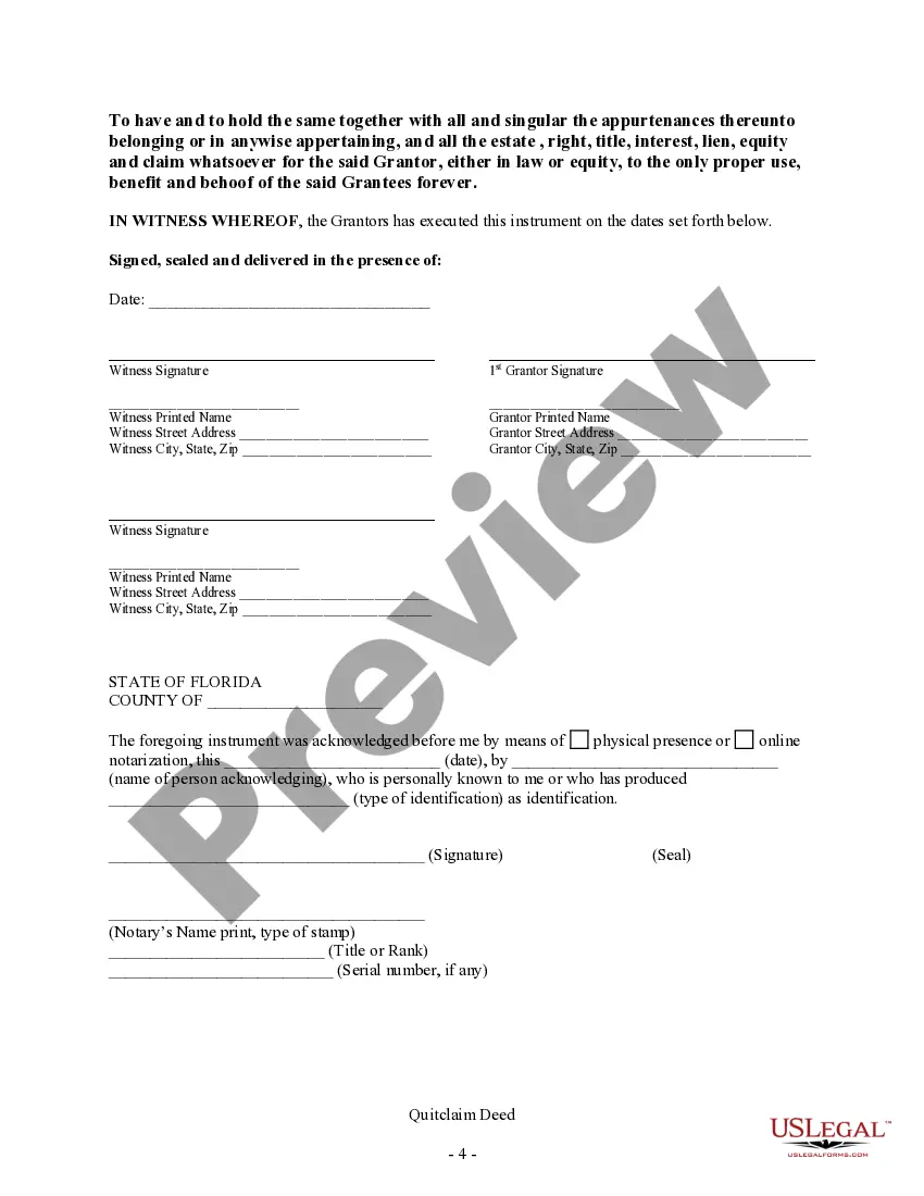 Preview Quitclaim Deed - Husband and Wife to Husband, Wife and an Individual