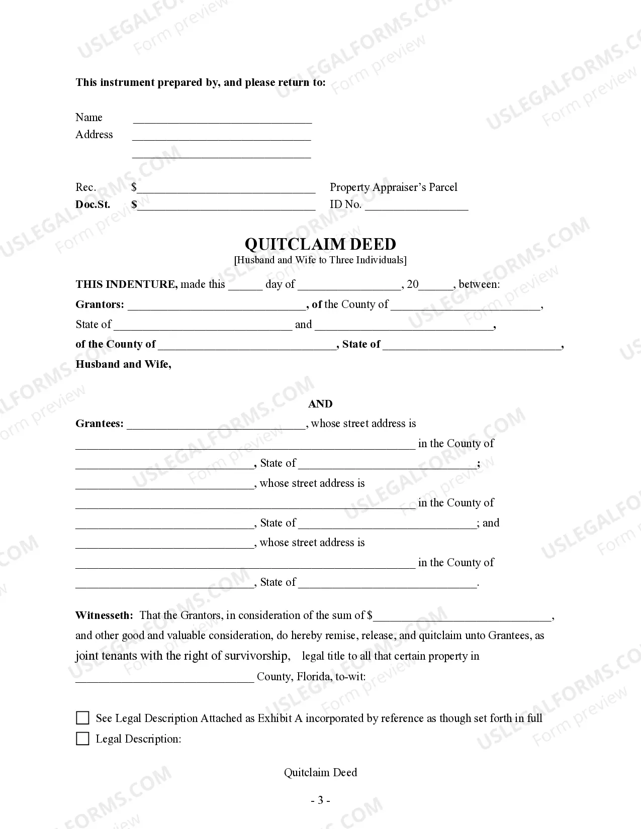 Preview Quitclaim Deed - Husband and Wife to Three Individuals