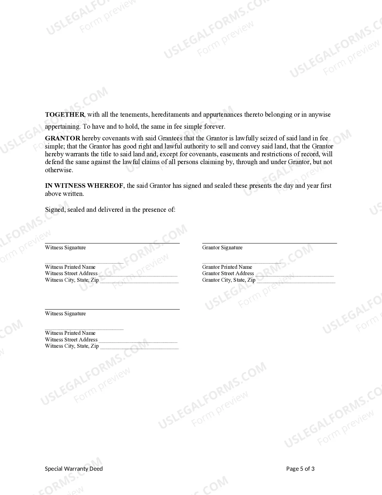 Preview Special Warranty Deed from an Individual to Two Individuals / Husband and Wife