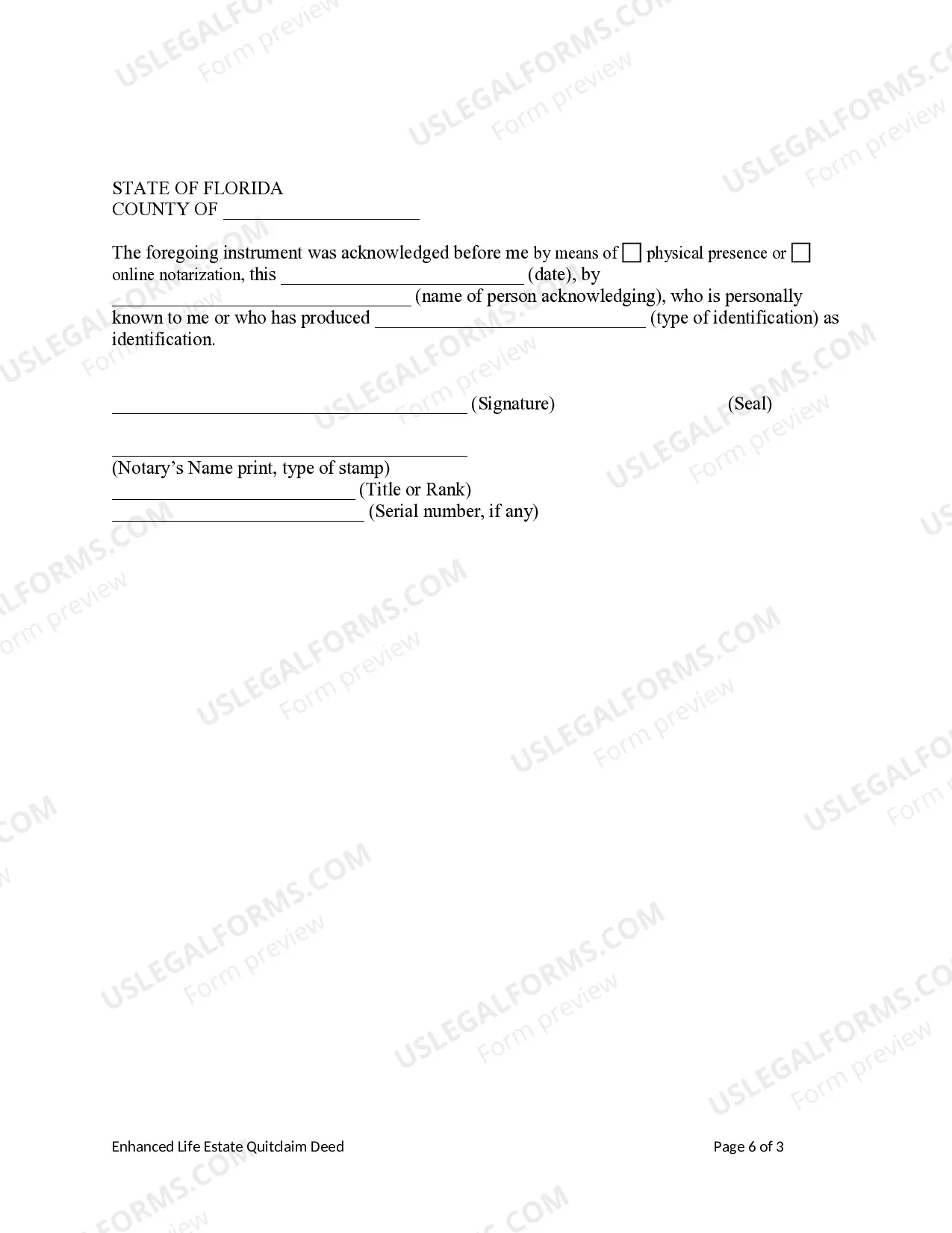 Preview Enhanced Life Estate or Lady Bird Deed - Quitclaim - Individual to Three Individuals