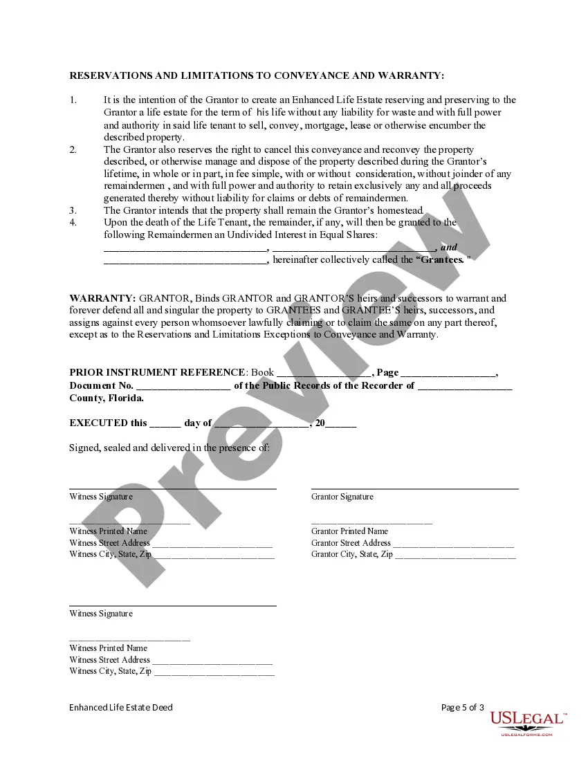 Preview Enhanced Life Estate or Lady Bird Deed - An Individual to Three Individuals