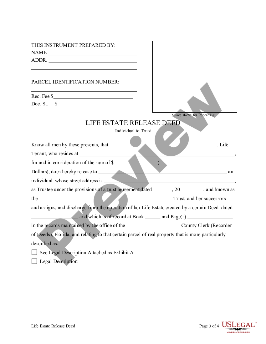 Broward Florida Life Estate Release Deed Life Estate US Legal Forms