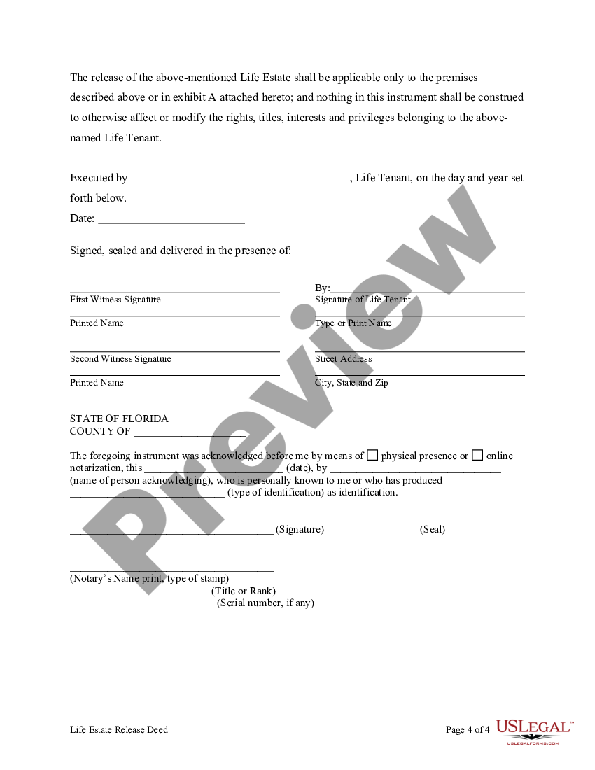 Broward Florida Life Estate Release Deed Life Estate Us Legal Forms 5514