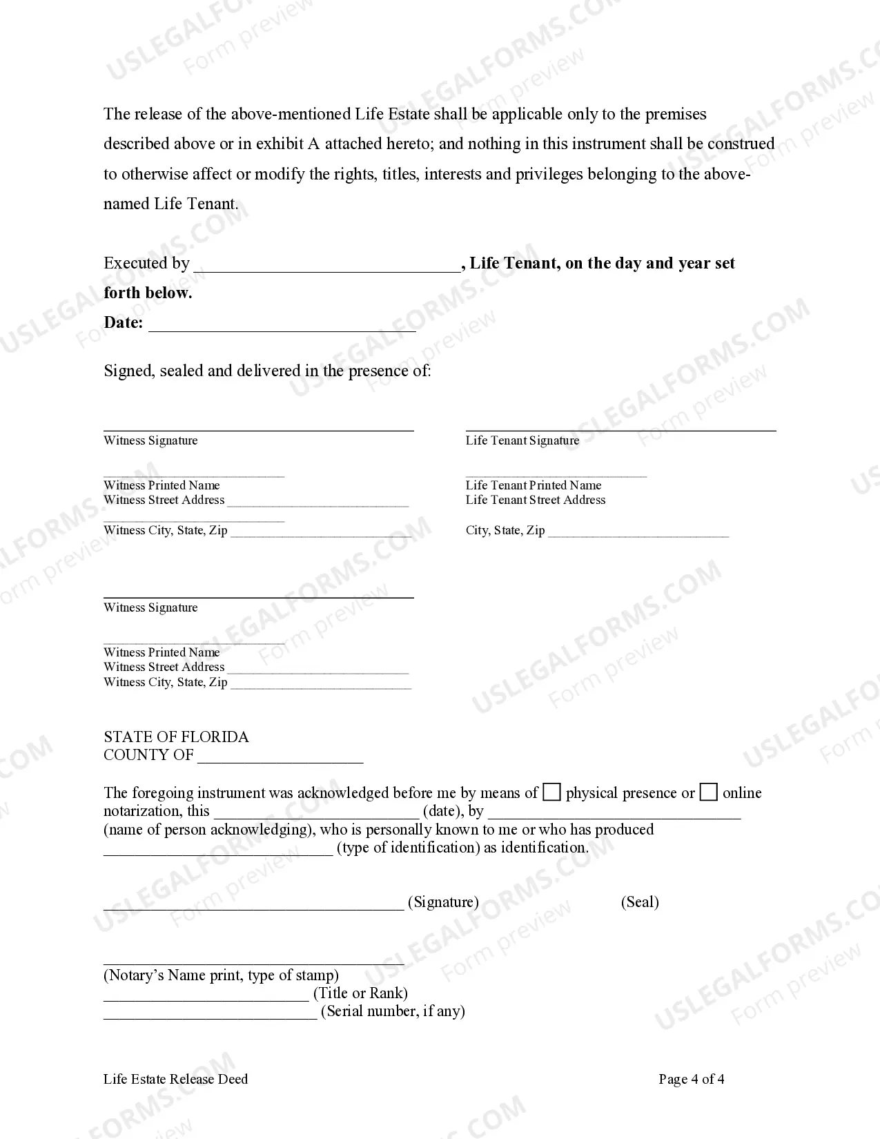 Preview Life Estate Release Deed